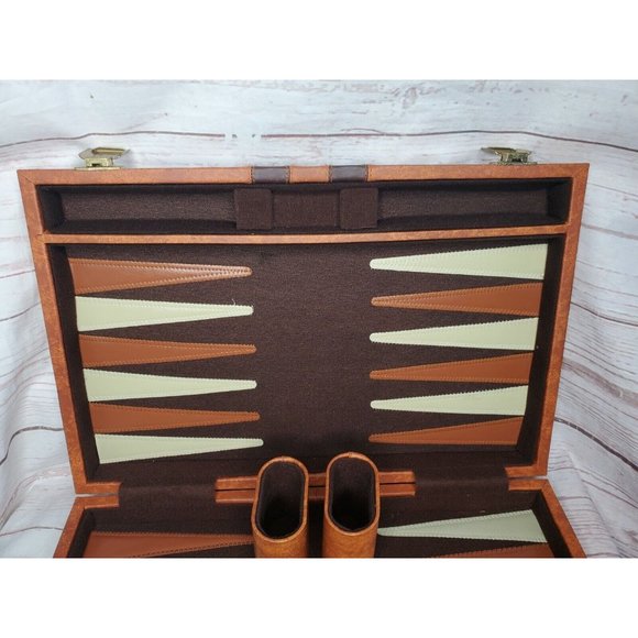 Vintage Tan Brown Stripe Backgammon Family Board Game With Booklet - Picture 7 of 12